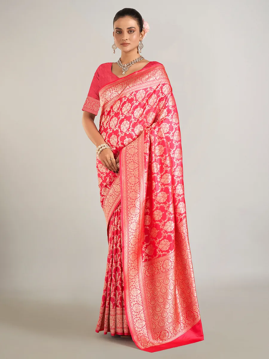 Red zari weaving banarasi silk saree for wedding