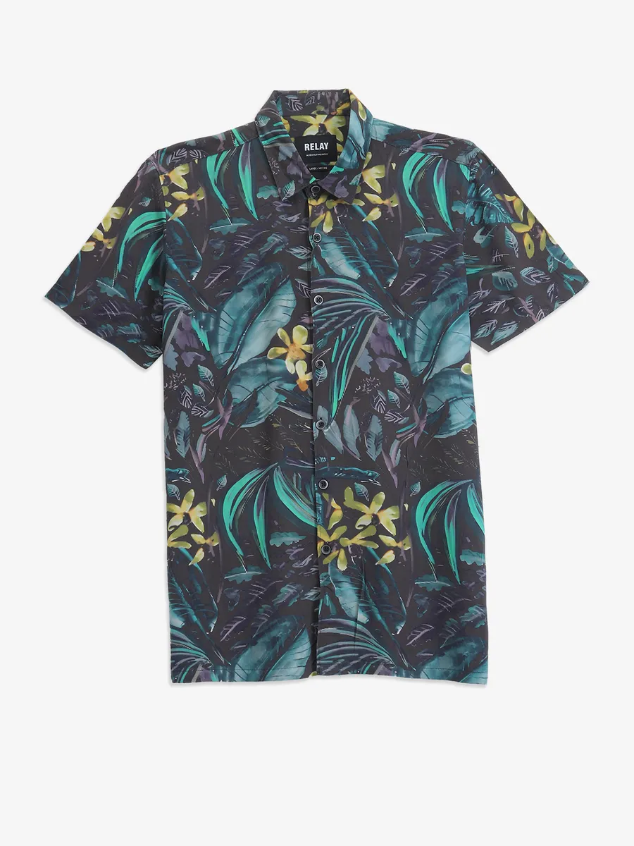 RELAY Green cotton printed shirt