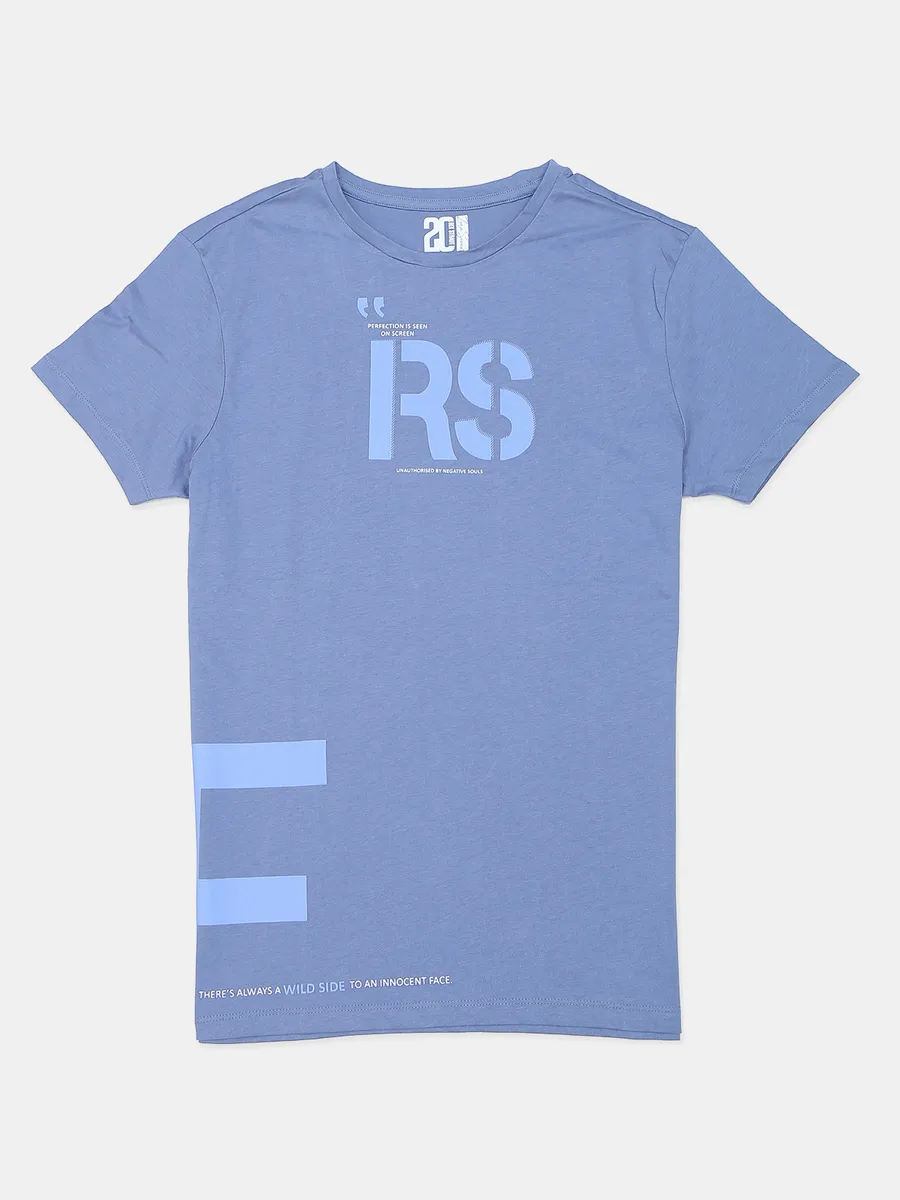 Rex Straut light blue cotton printed t shirt