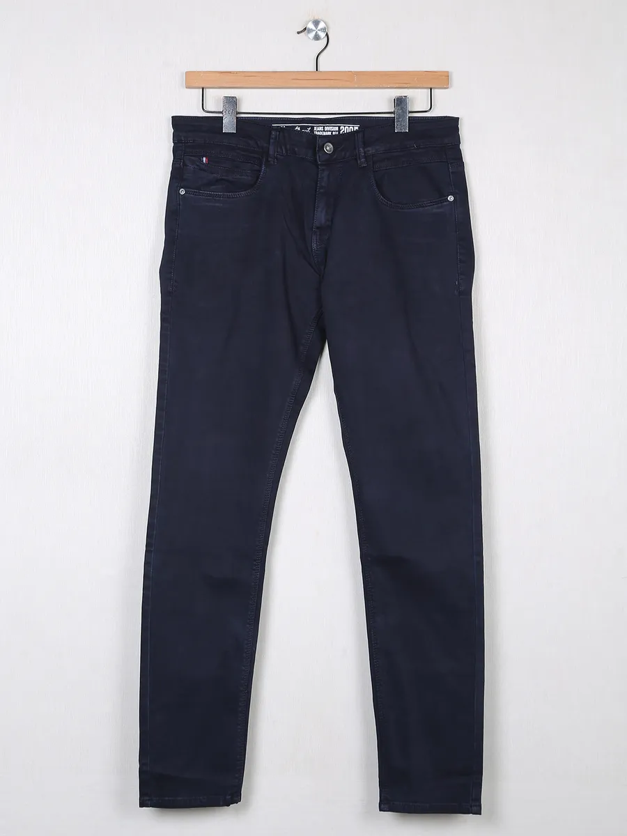 Rex Straut navy solid slim fit denim jeans for men