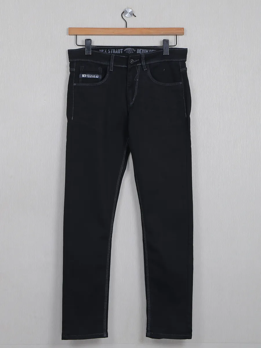 Rex Straut solid black denim men jeans