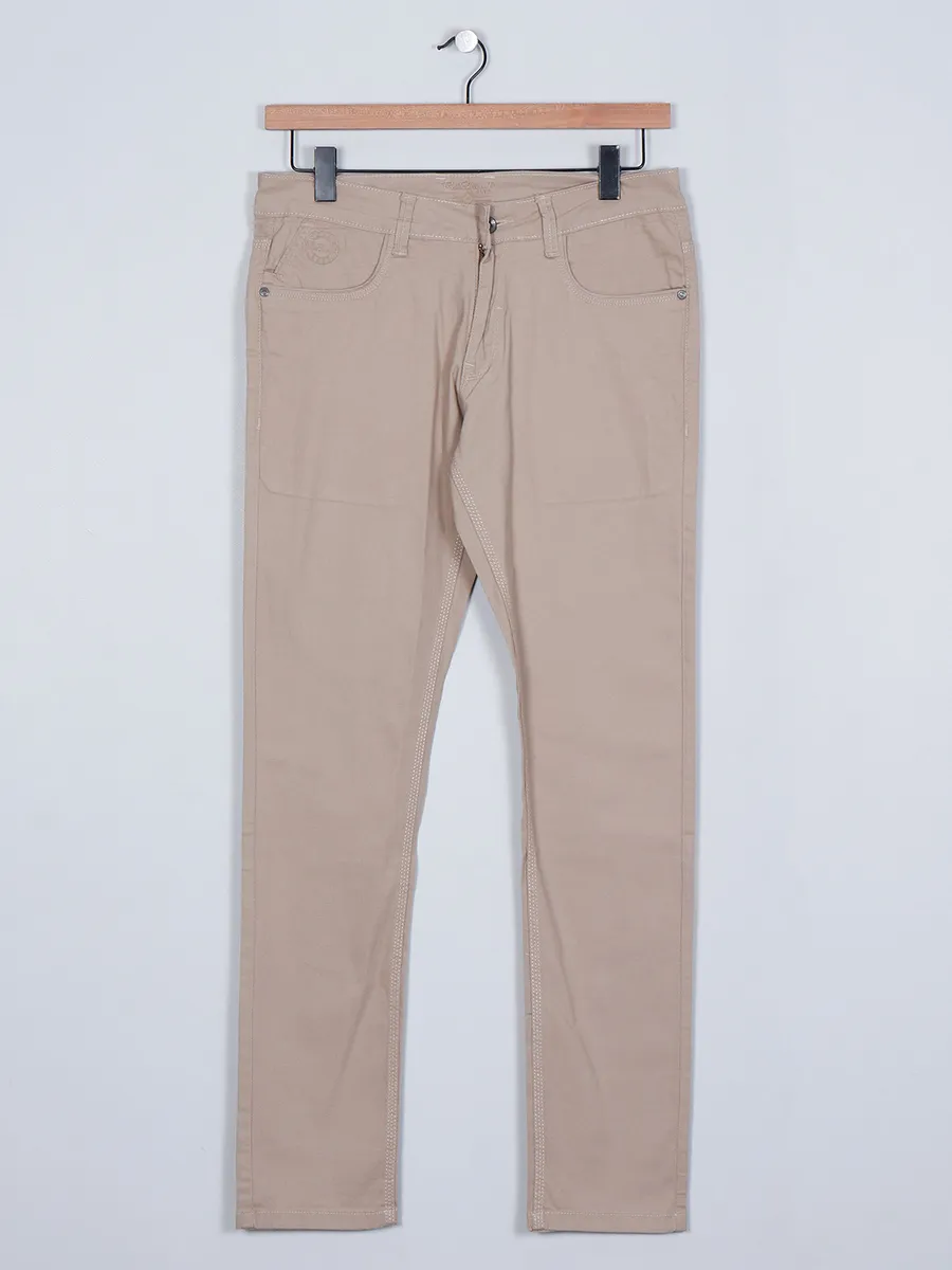 Rezstraut slim fit beige denim for mens