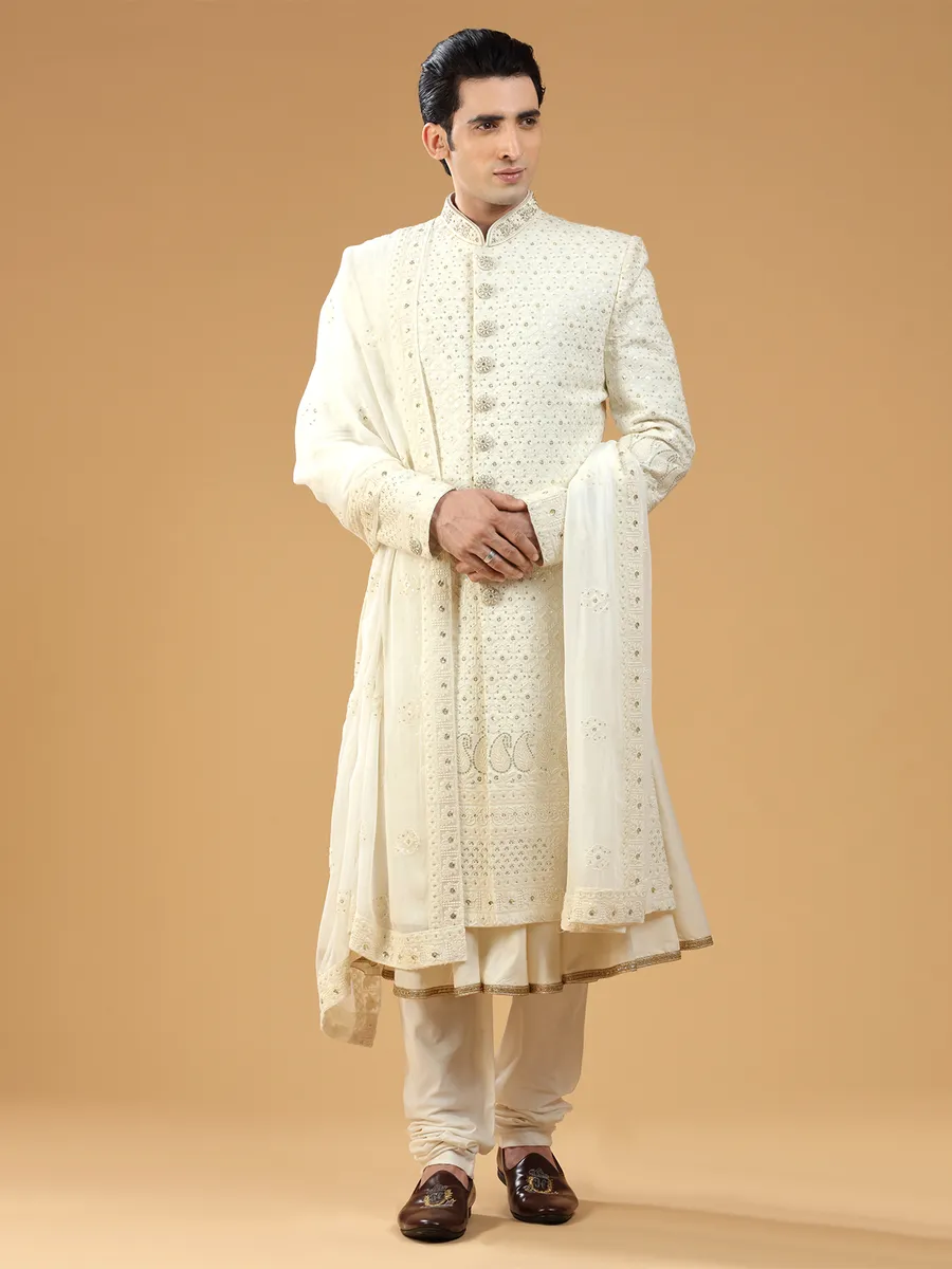 Rich cream georgette sherwani