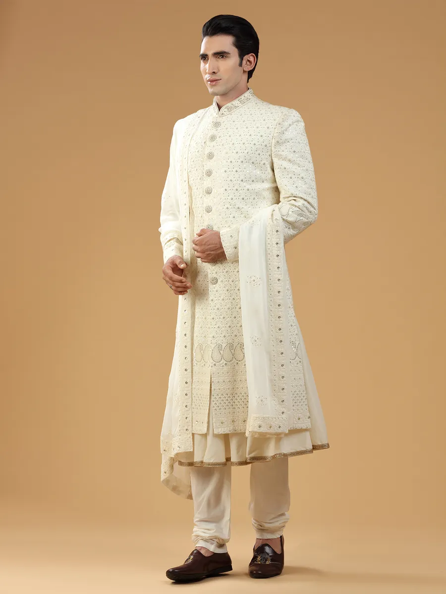 Rich cream georgette sherwani