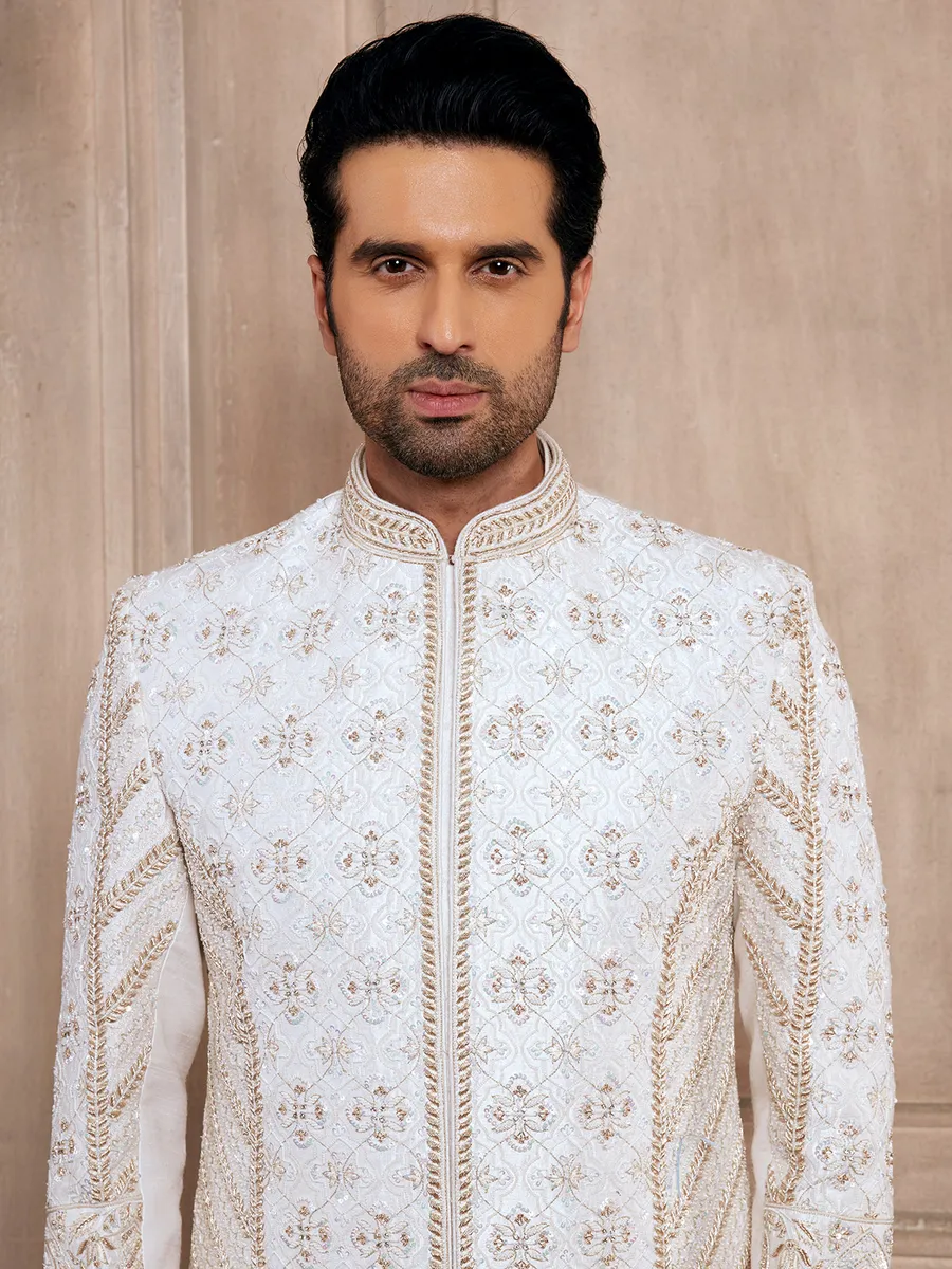 Rich cream raw silk sherwani