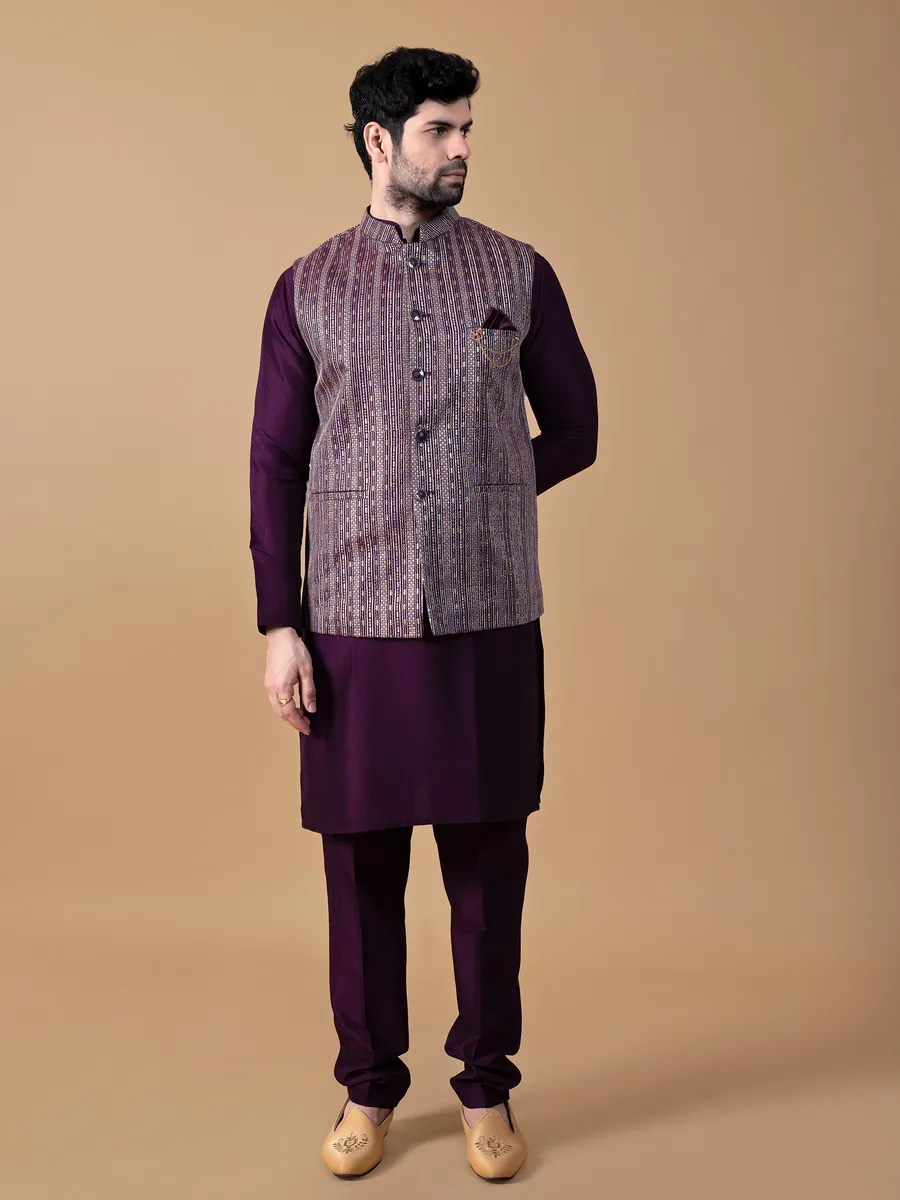 Rich dark purple silk waistcoat set