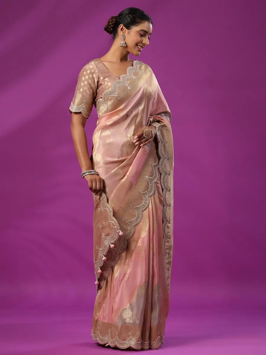 Rich mauve pink tissue silk saree