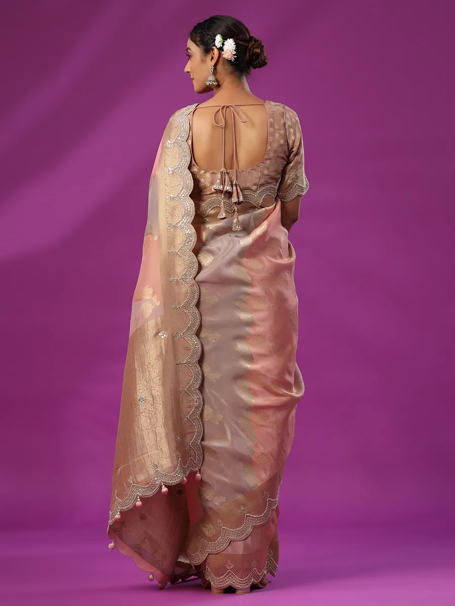 Rich mauve pink tissue silk saree