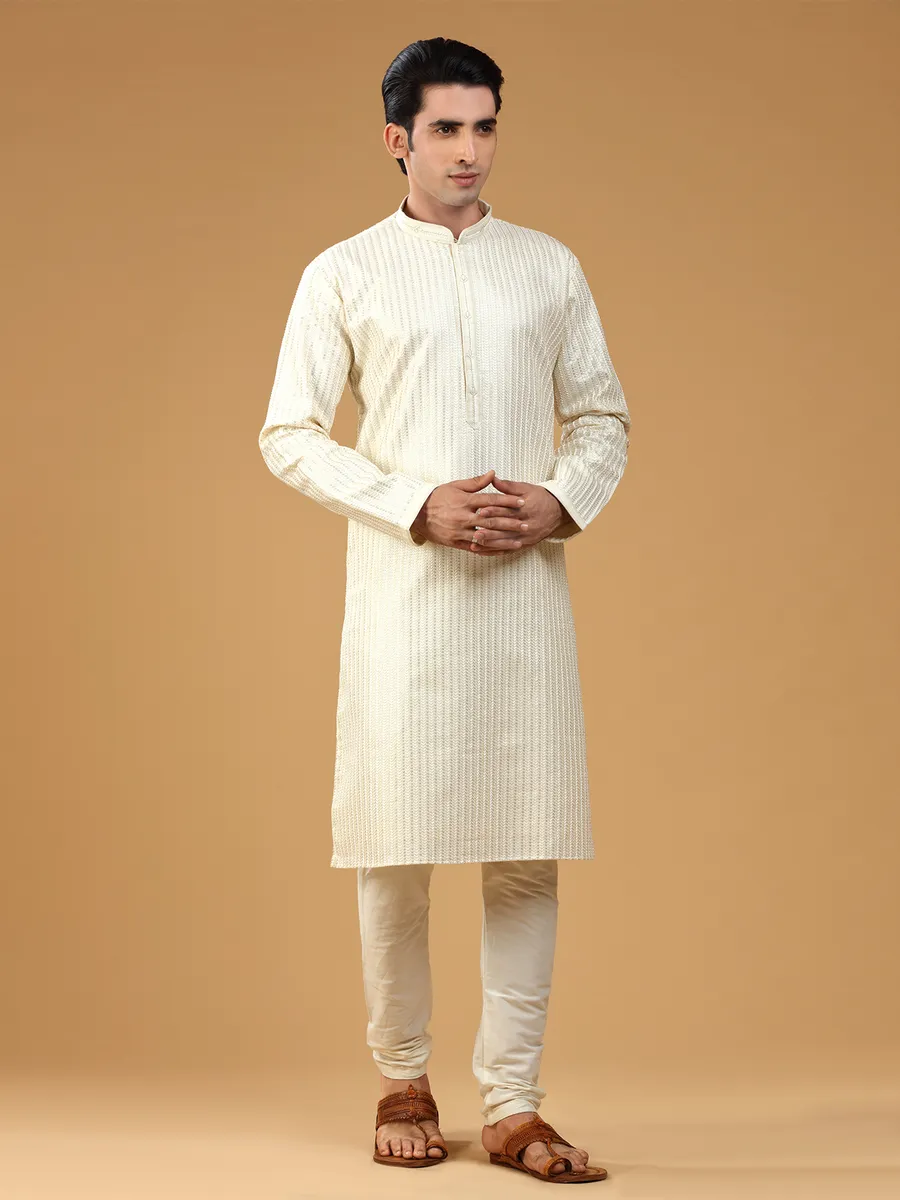 Rich off white georgette  Men Kurta pajama