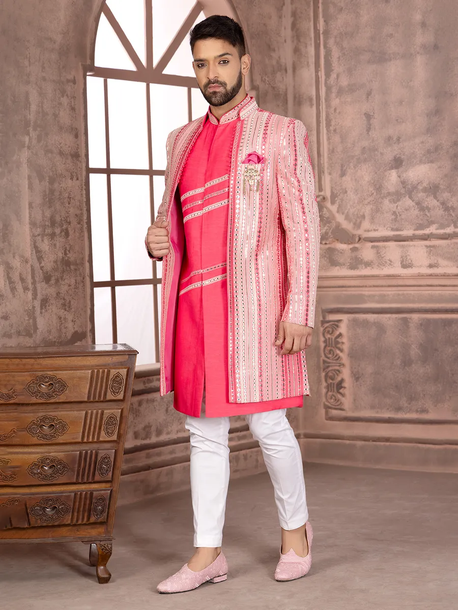 Rich pink silk wedding look indowestern