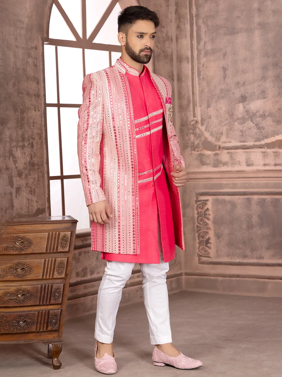 Rich pink silk wedding look indowestern