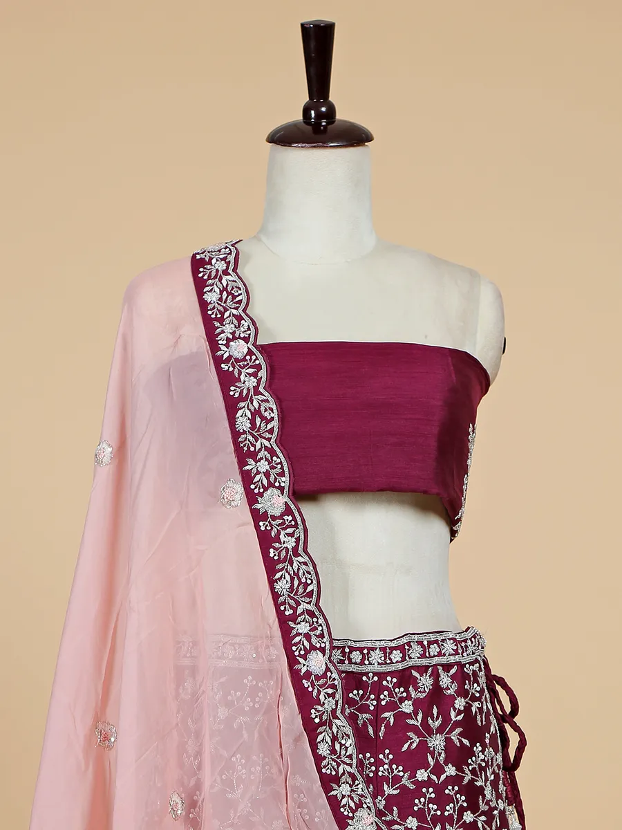 Rich raw silk wine unstiched lehenga choli