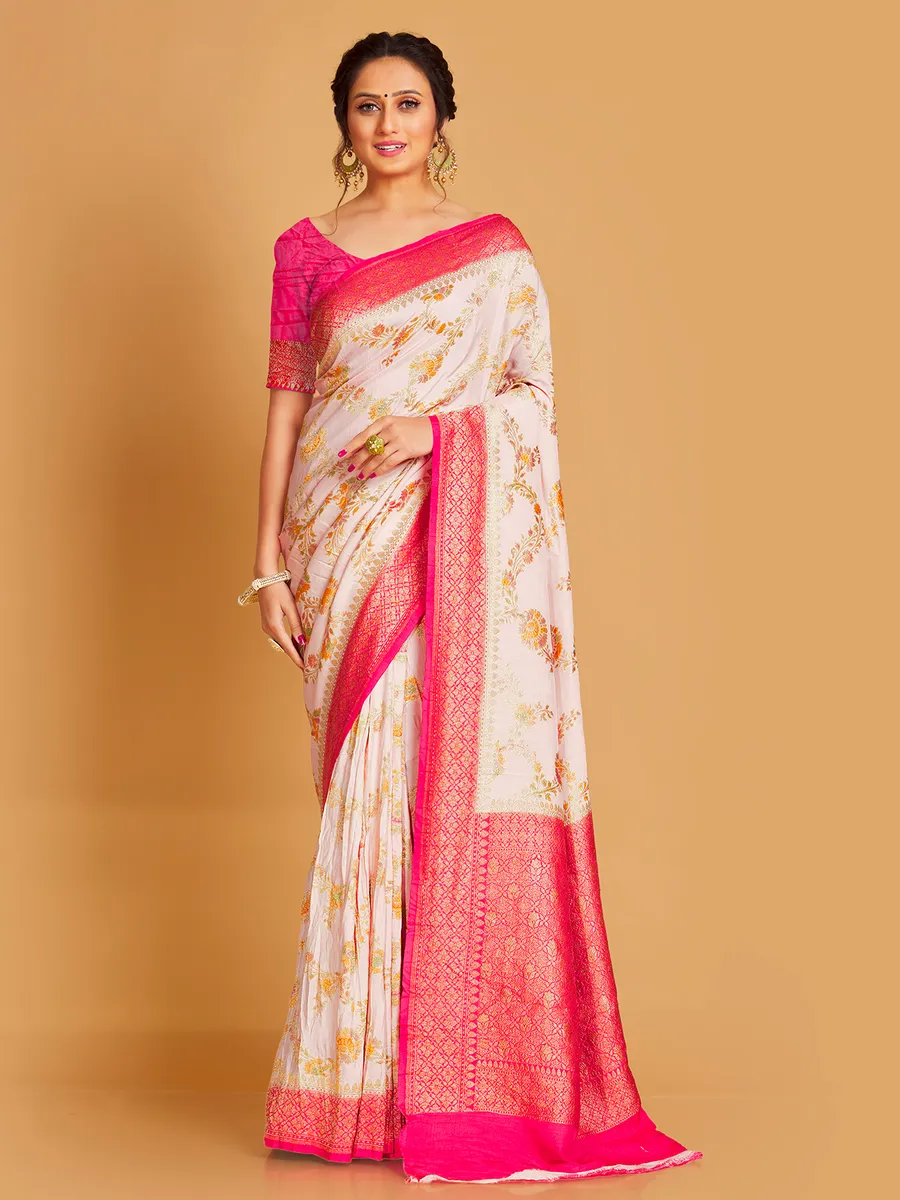 Rich silk cream saree for wedding