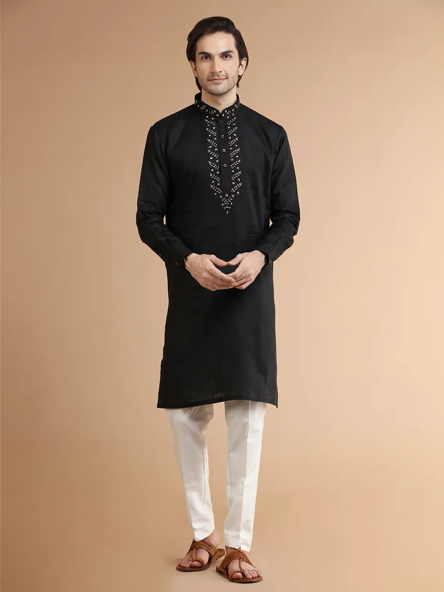 Rich black linen  Men Kurta pajama