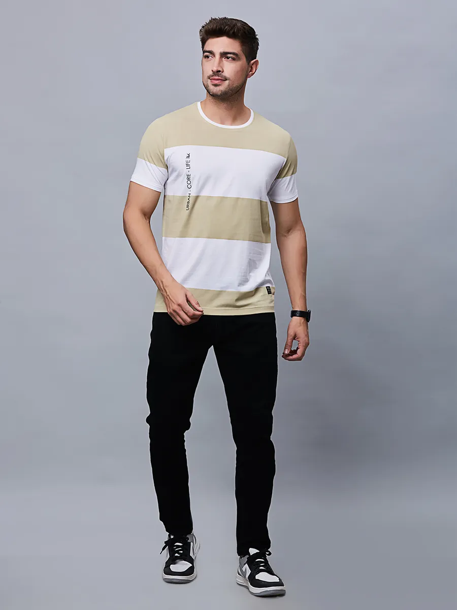 River Blue beige stripe cotton t-shirt