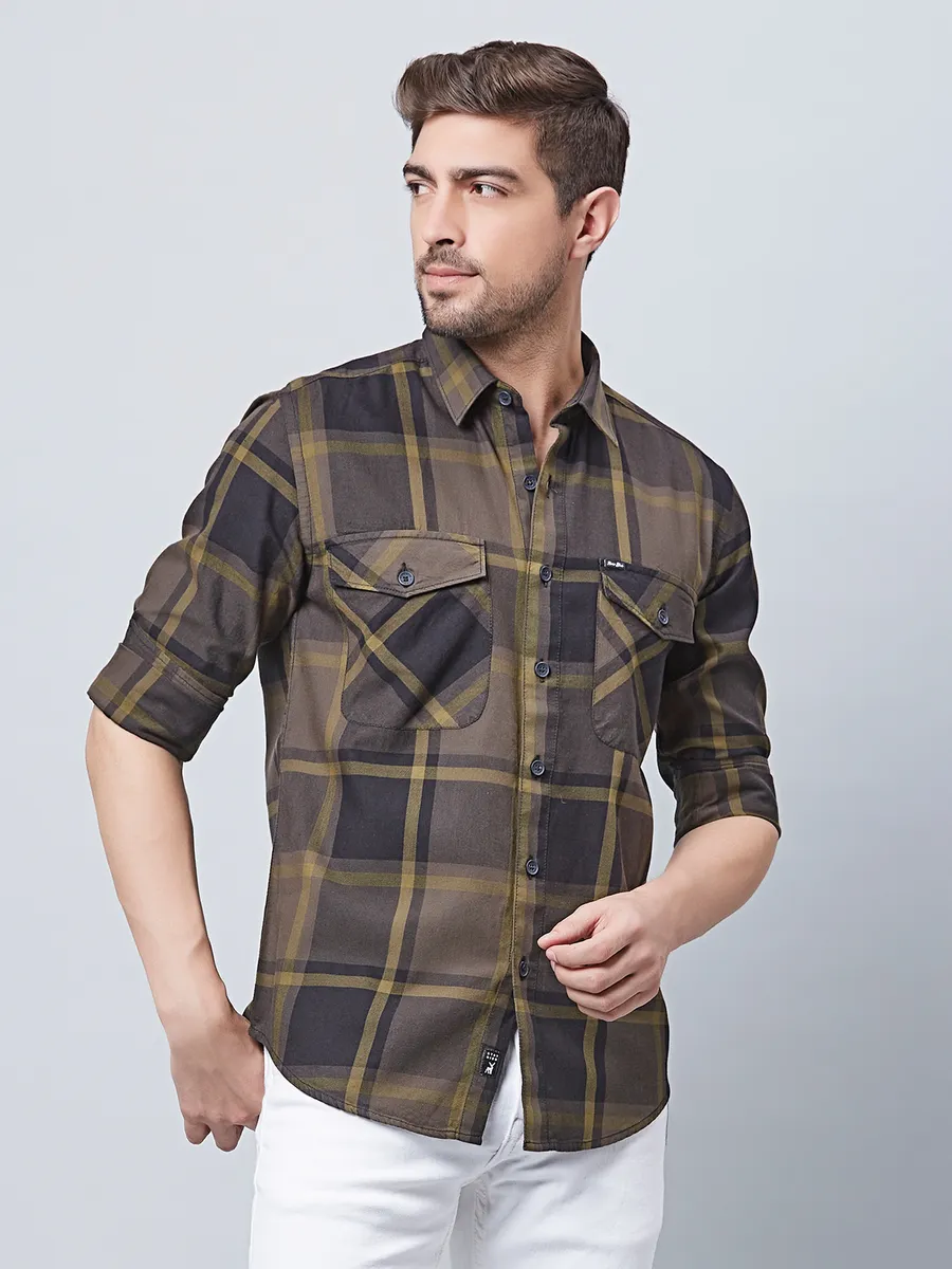 River Blue black and olive checks shirt