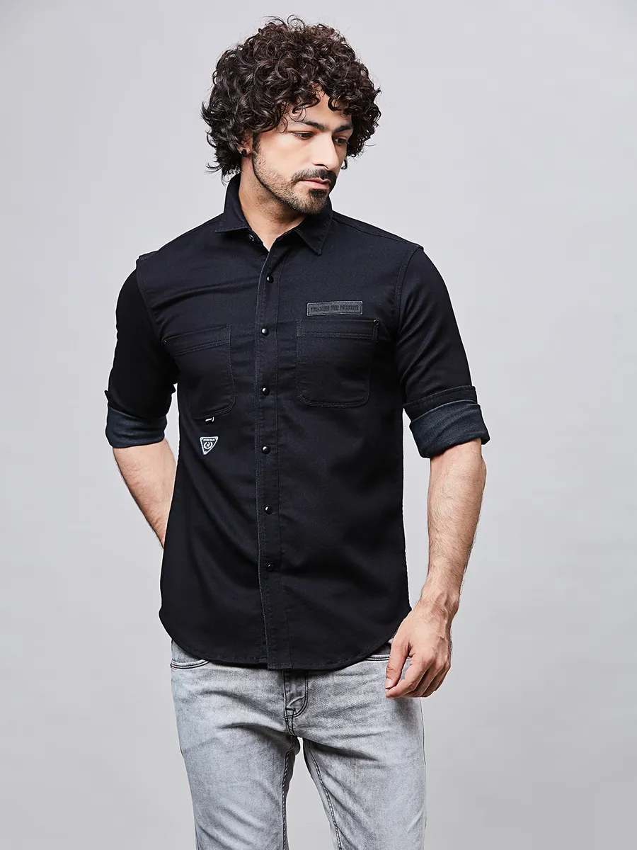 RIVER BLUE black casual men shirt in denim