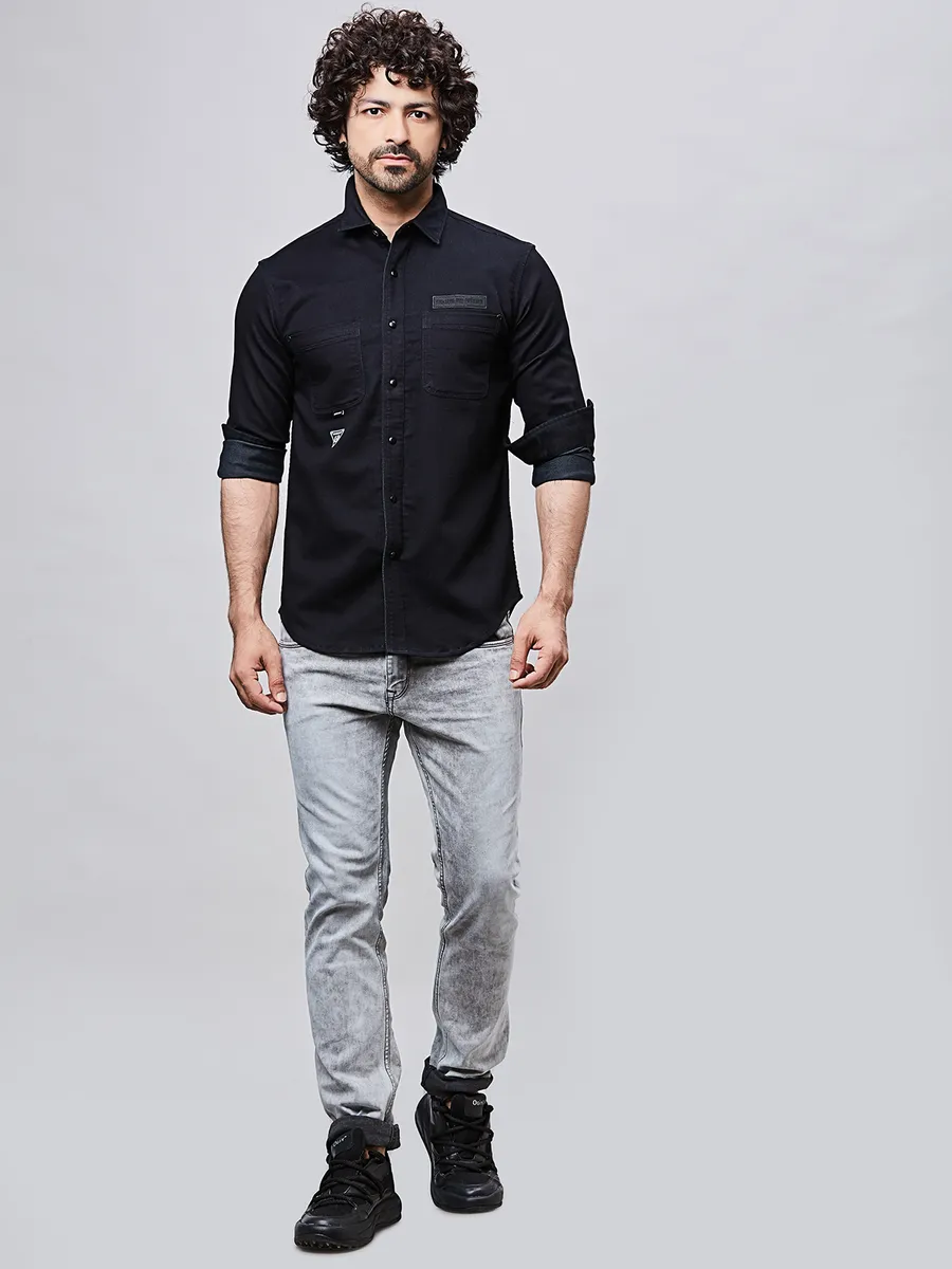 RIVER BLUE black casual men shirt in denim