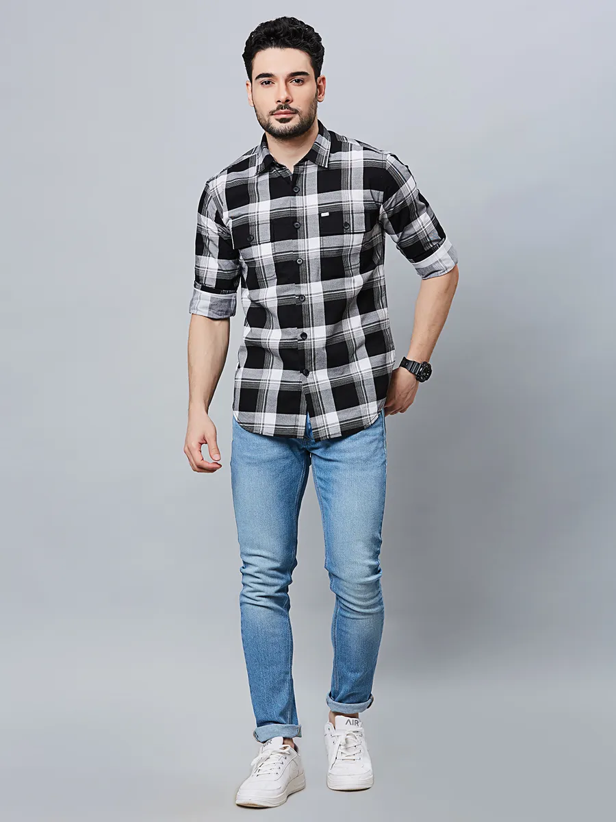 RIVER BLUE black checks cotton shirt