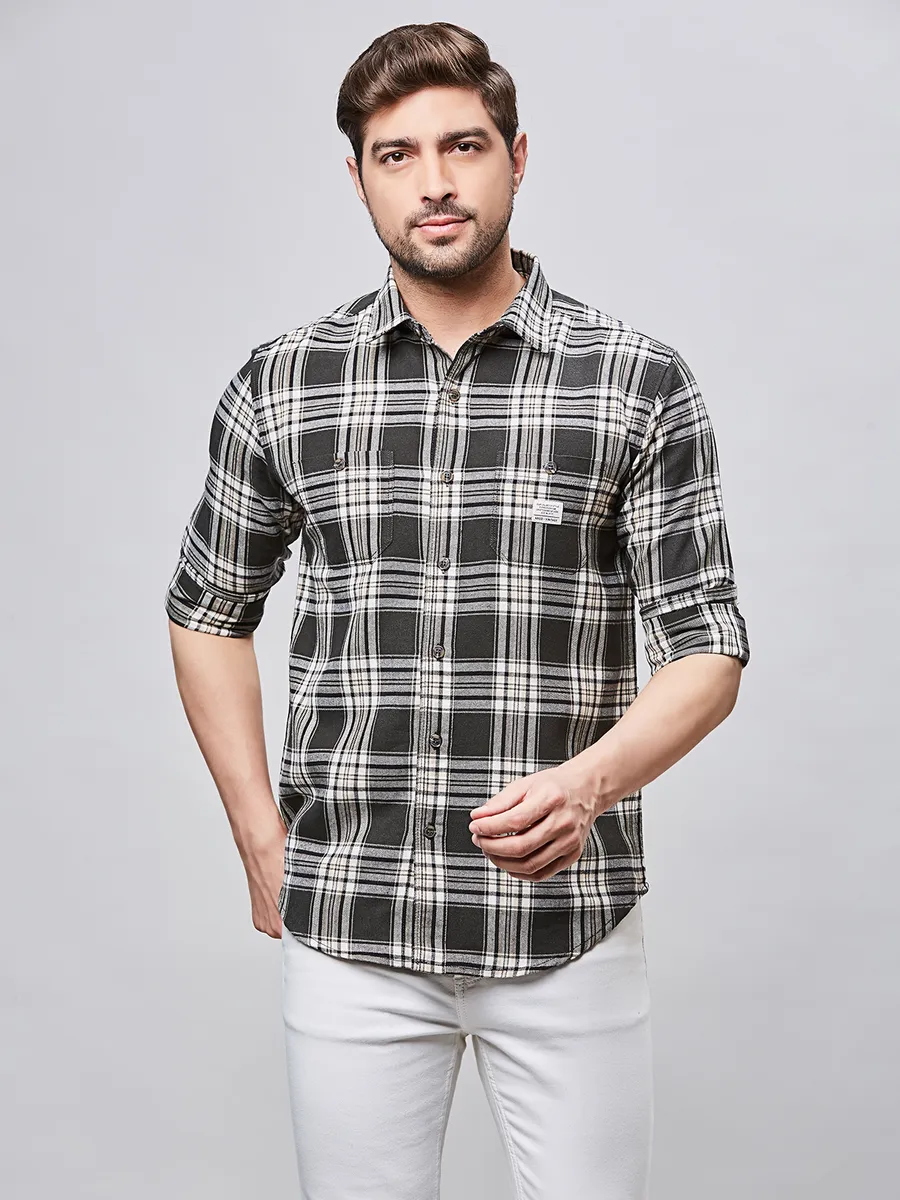 RIVER BLUE black cotton shirt with check