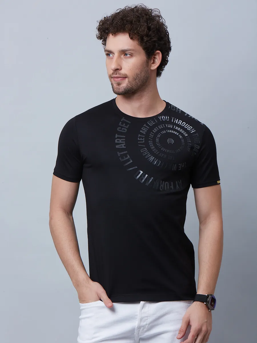 River Blue black printed t shirt in cotton