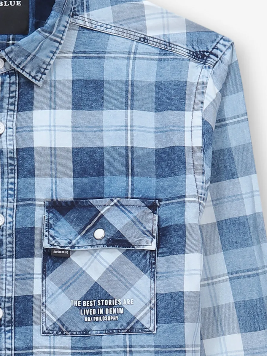 RIVER BLUE blue denim checks shirt