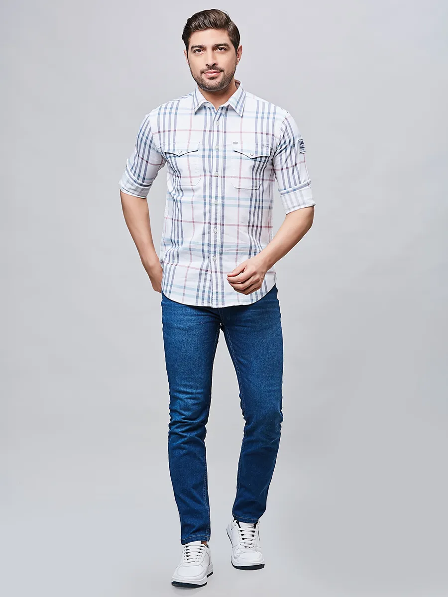 RIVER BLUE casual white cotton men shirt