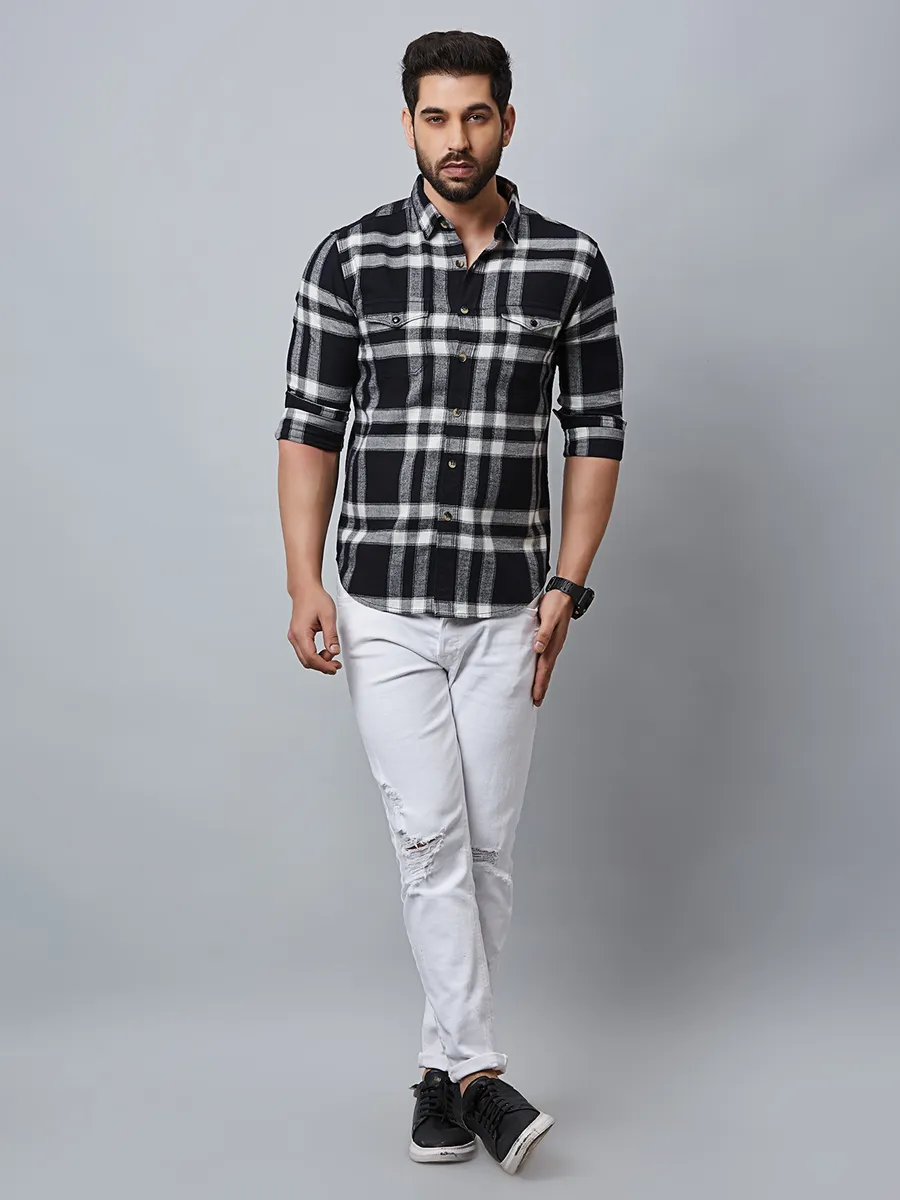 River Blue checks casual shirt in black