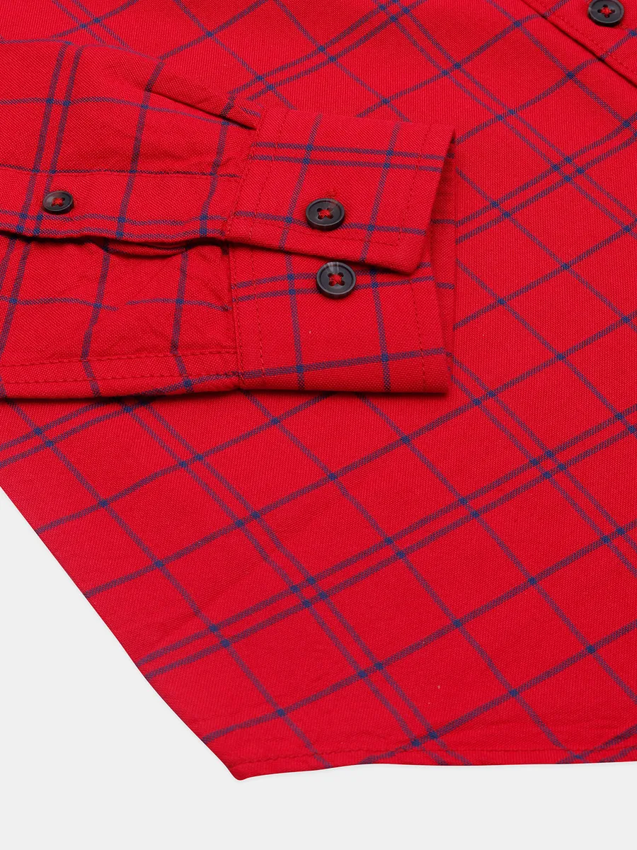 River Blue checks cotton men casual wear shirt in red