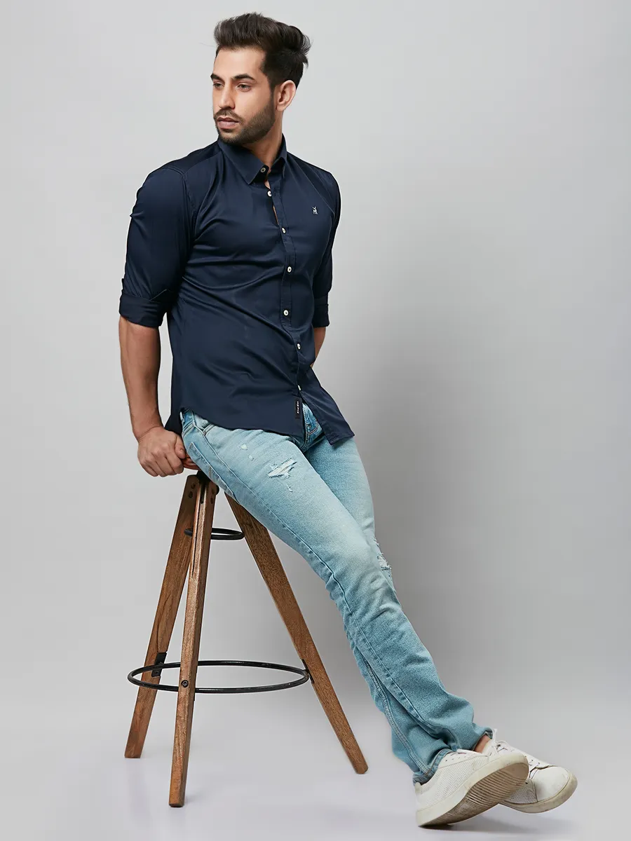 River Blue classy navy cotton casual shirt