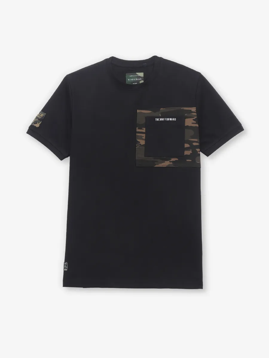 RIVER BLUE cotton black t-shirt for men