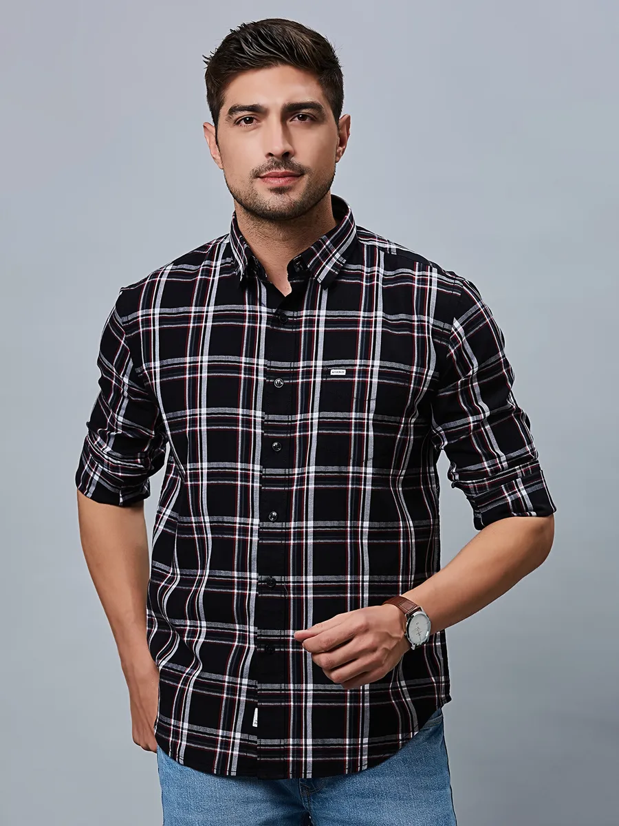 River Blue cotton checks black shirt