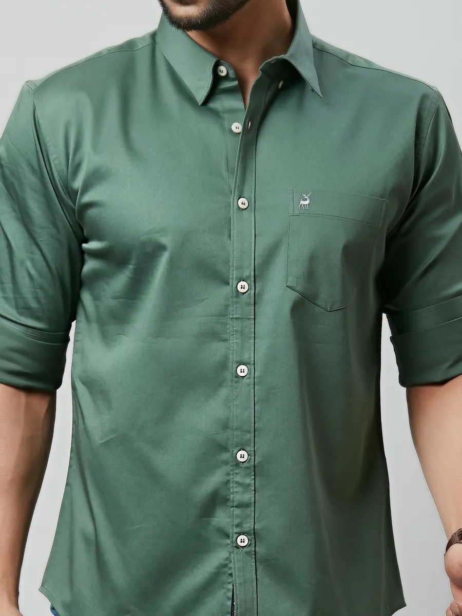 River Blue cotton dark green shirt