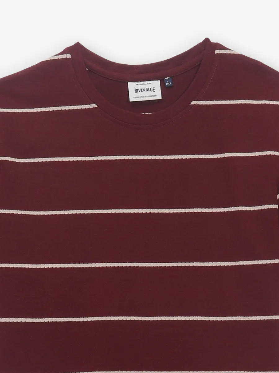 RIVER BLUE cotton maroon slim fit men t-shirt