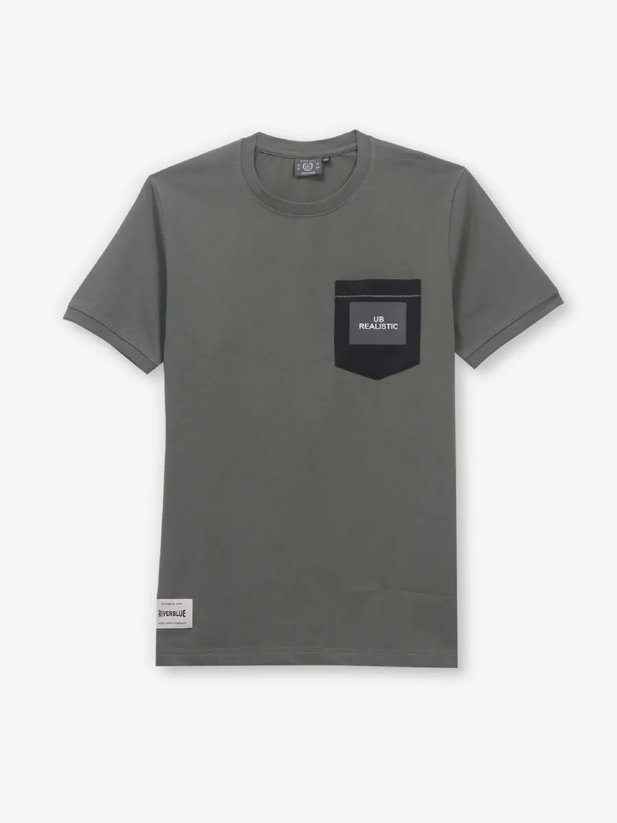 RIVER BLUE cotton olive t-shirt for men