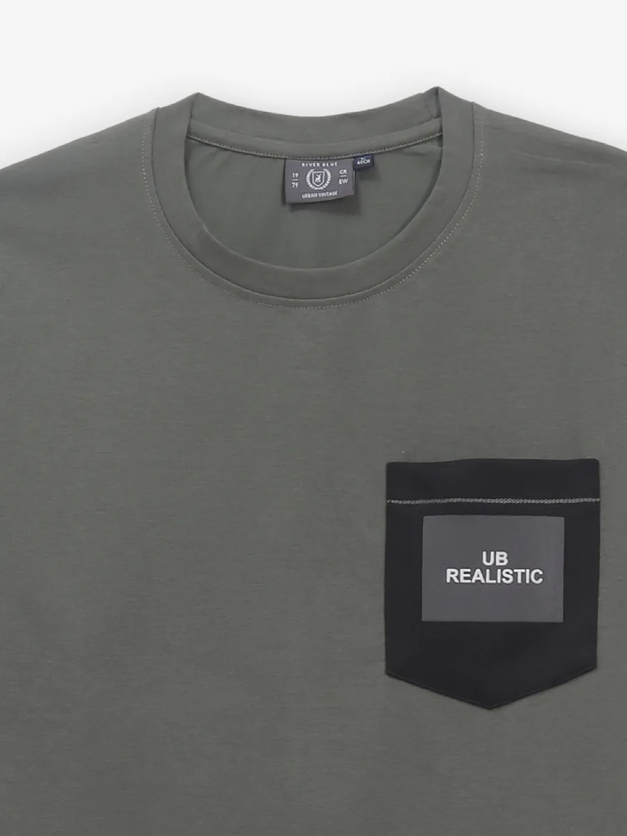 RIVER BLUE cotton olive t-shirt for men