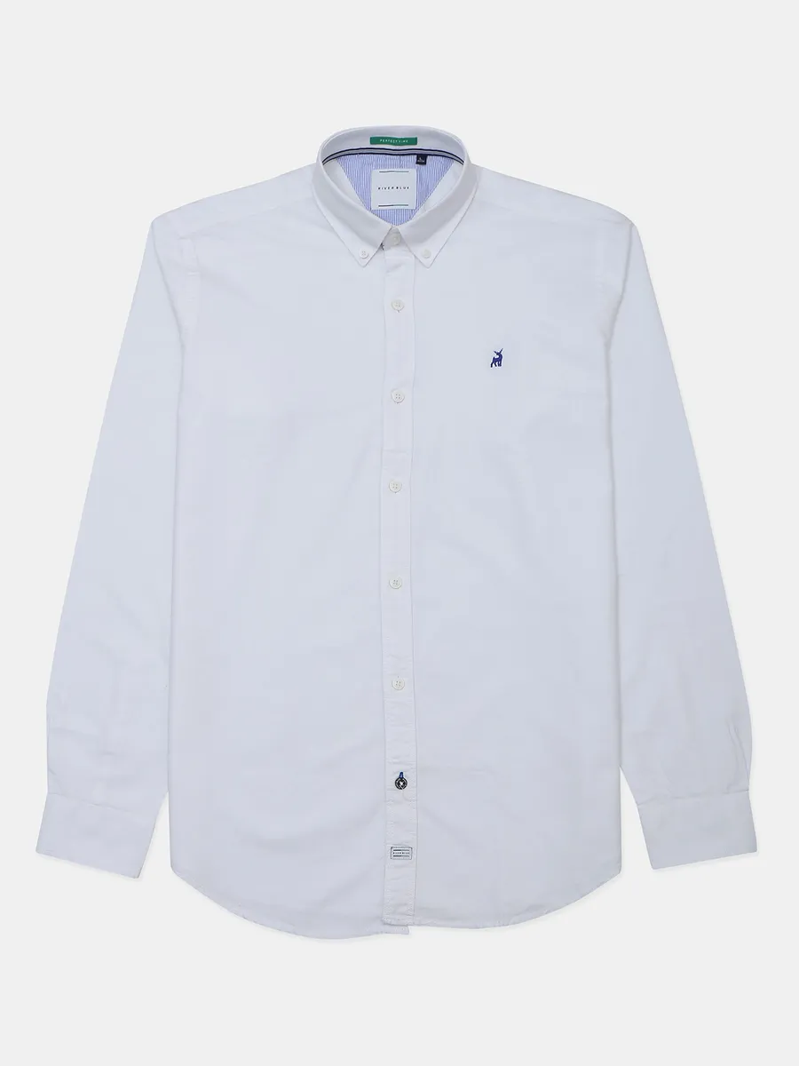 River Blue cotton plain white casual wear shirt