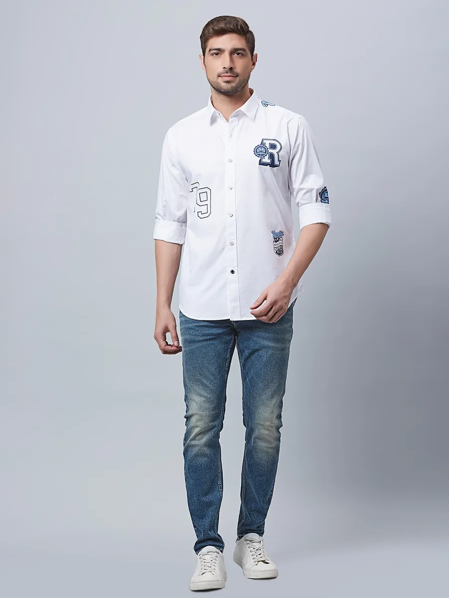 River Blue cotton printed shirt in white