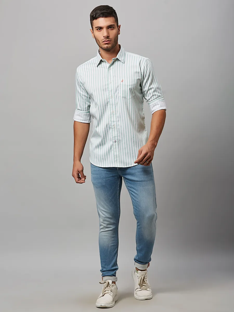 River Blue light blue cotton stripe shirt