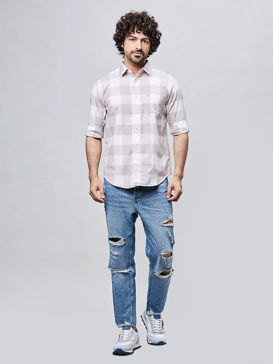 RIVER BLUE  lilac checkered casual cotton shirt