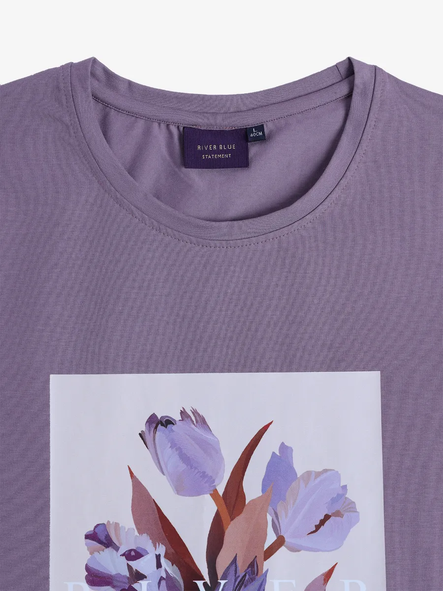 RIVER BLUE lilac purple printed cotton t-shirt