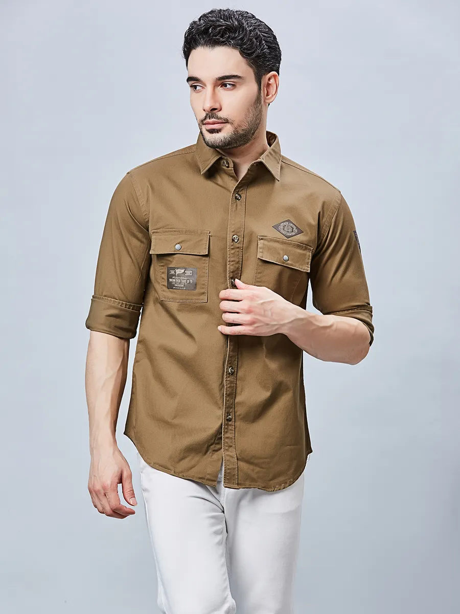 RIVER BLUE men cotton shirt in khakhi