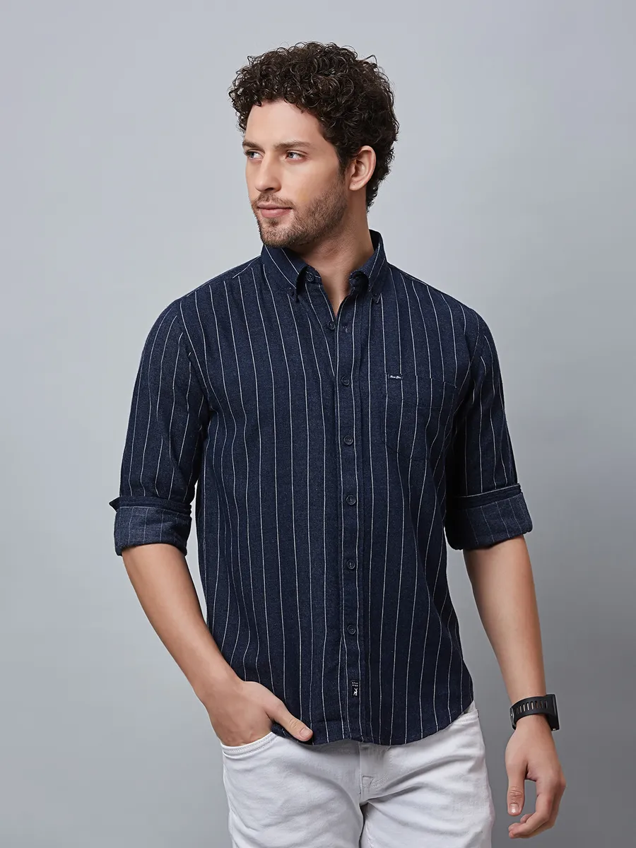 River Blue navy cotton shirt in stripe