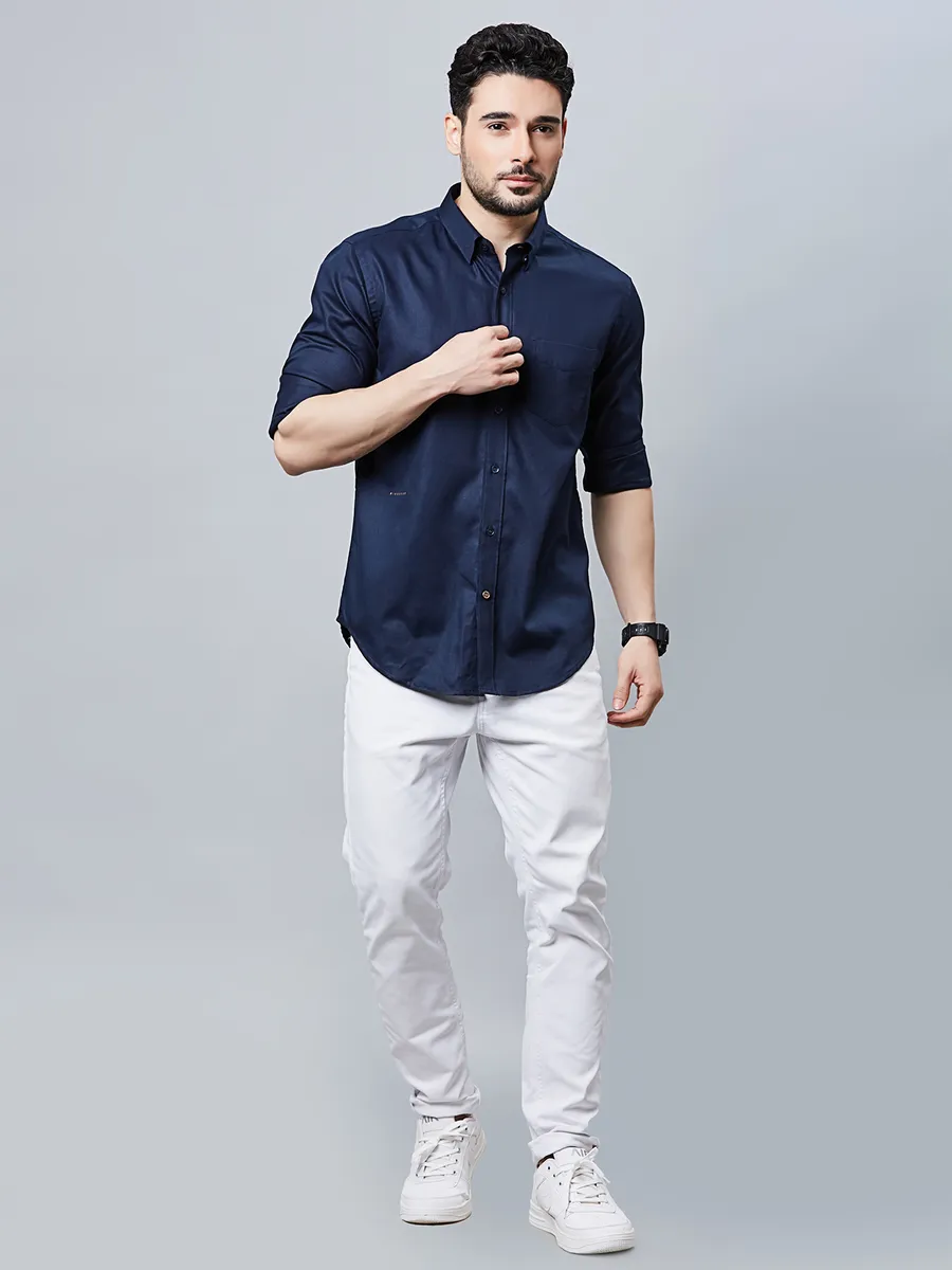 RIVER BLUE navy plain casual shirt