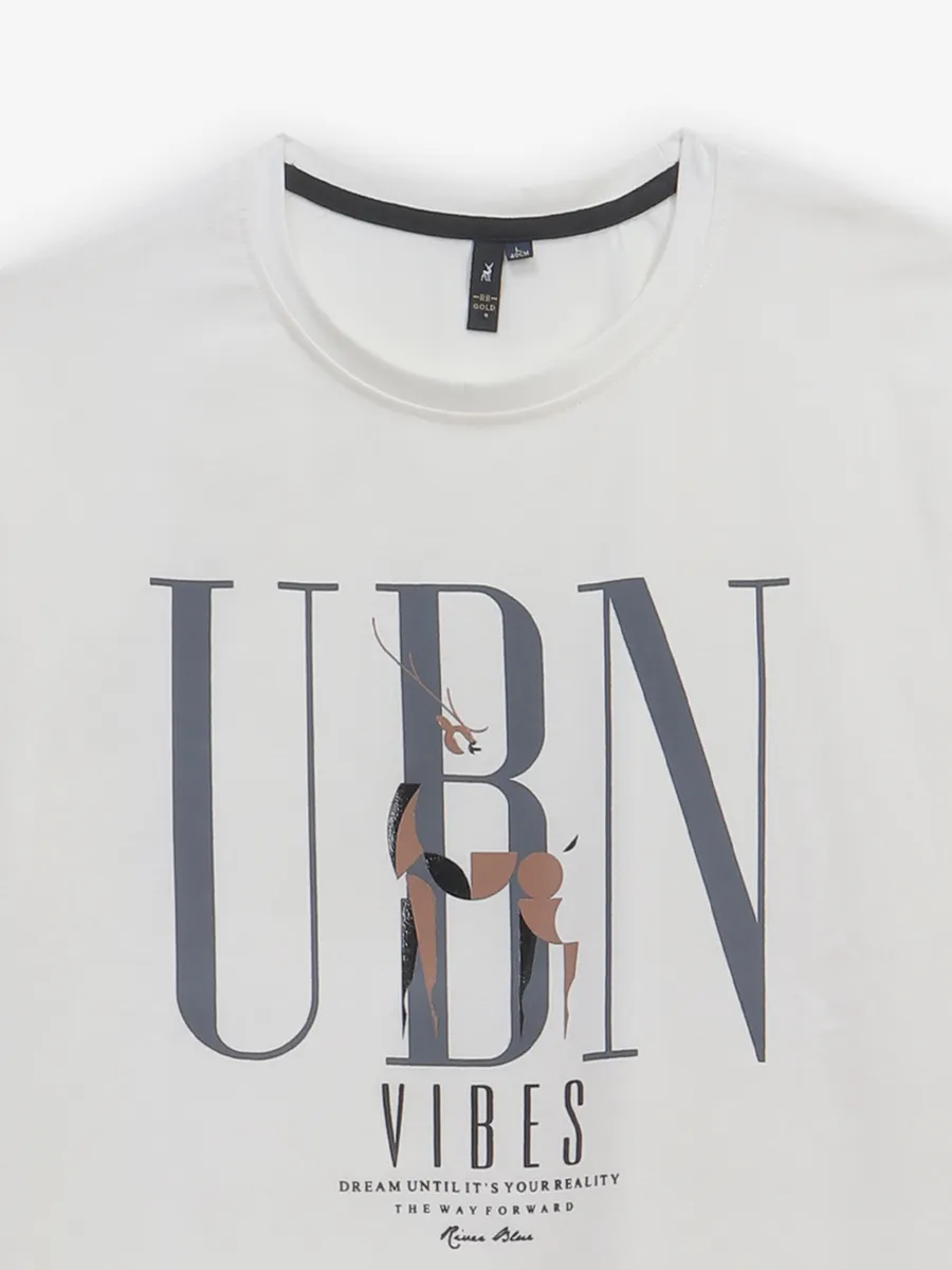 RIVER BLUE off-white printed cotton t-shirt