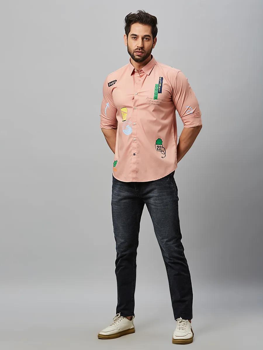 River Blue peach casual shirt in printed