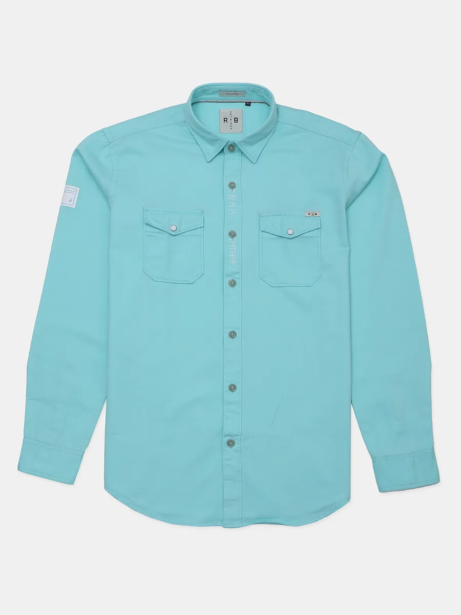 River Blue plain cotton casual mint green shirt
