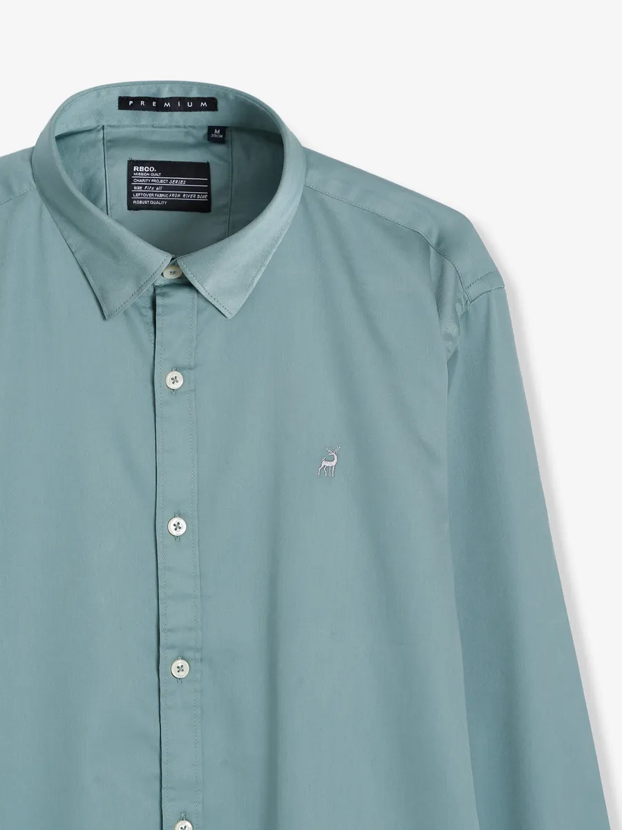 River Blue plain cotton green shade shirt