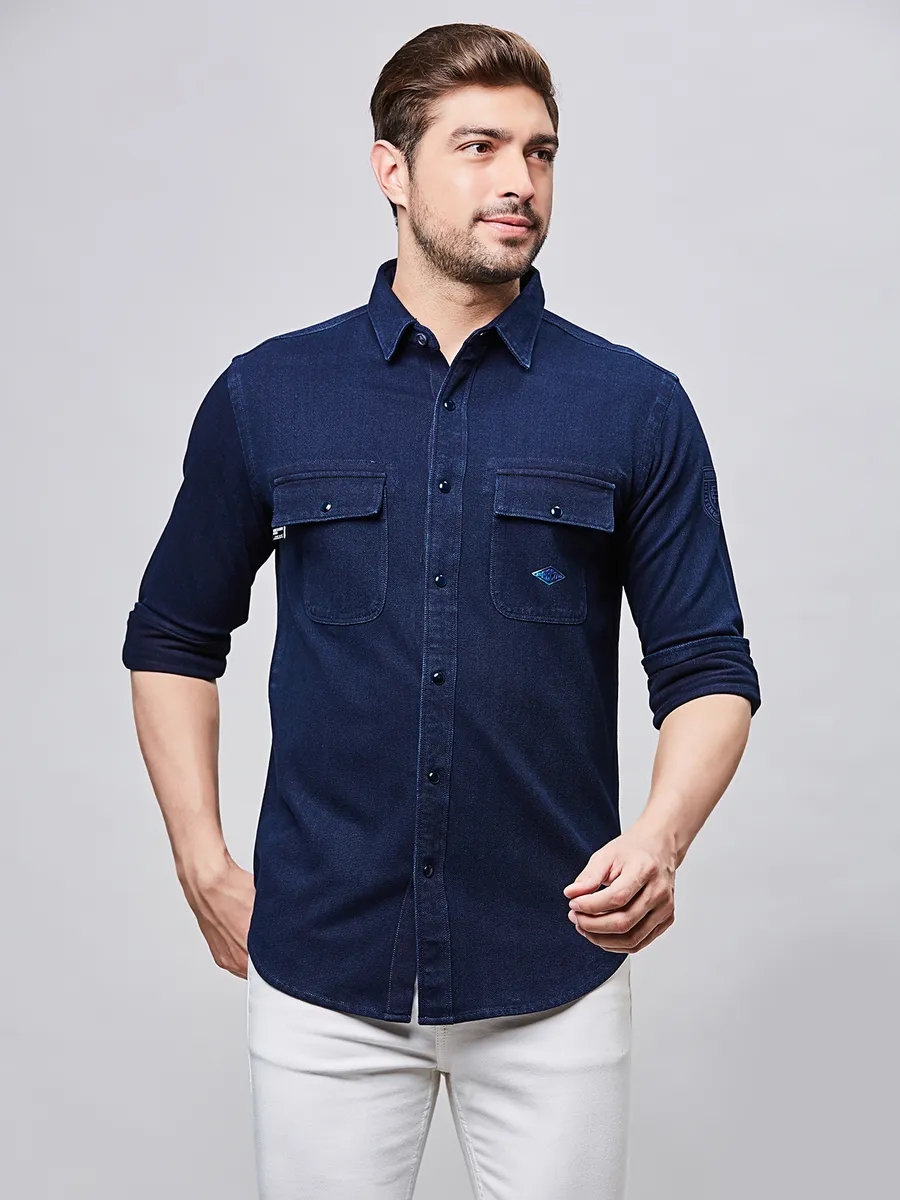 RIVER BLUE plain denim blue shirt for men
