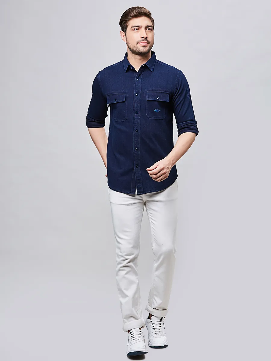 RIVER BLUE plain denim blue shirt for men